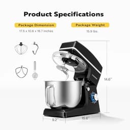 7.5 Quart 660W 6-Speed Stand Mixer - Zwart — thumbnail 5