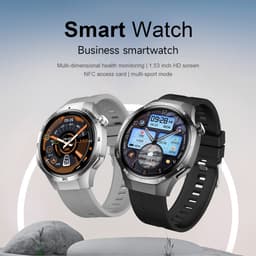 Knobbout 1.53" Scherm Stijlvolle Sport Smartwatch – NFC- Kompas, Hoogtemeter, Barometer-Bluetooth Bellen - Draadloos Opladen - hartslag, bloeddruk, zuurstofgehalte (SpO₂) - AI Assistent - medicatie innemen alert - Zwart staal + Siliconen Band — thumbnail 2