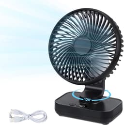 Zakventilator - Draagbare USB-bureauventilator - Ultrastille automatische oscillatie 120° - Krachtige oplaadbare batterij van 4000 mAh - Mini-bureauventilator - 4 snelheden - Kleine ventilator voor thuis, slaapkamer en buiten - Zwart — thumbnail 1