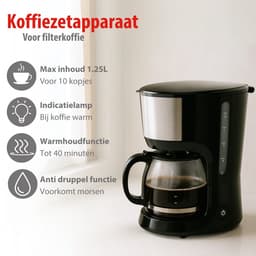 alpina Koffiezetapparaat Filterkoffie 750 W - Koffiemachine met Herbruikbare Koffiezet Filter - Koffiemachine met 1,25 L Glazen Kan - 10 Kopjes Koffie per Keer - Anti-Druppel Koffiemaker — thumbnail 2