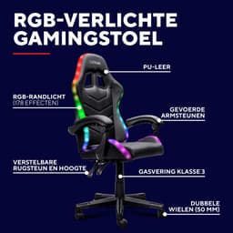 Trust GXT 704 Roniq - Comfortabele Gamestoel - RGB Verlichting - Verstelbare Rugleuning - Tot 110 kg - Zwart — thumbnail 3