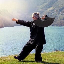Grote opvouwbare zijden handwaaier - Chinese Tai Chi-vouwventilator voor dans, decoraties en festivals - Set van 2 — thumbnail 5