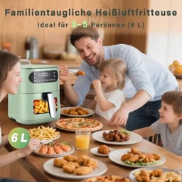 NETTLIFE Airfryer - Hetelucht friteuse - 6L - Kijkvenster - 1500W - 7 Bakprogramma's - 11 functies - 80-200 °C Instelbaar - Tot 5-6 personen - met Timer & Touchscreen - groen — thumbnail 5