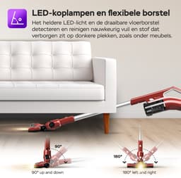 TurboTronic VS280 Cyclonic - 2-in-1 draadloze Steelstofzuiger met kruimeldief – hoge zuigkracht - 2 snelheden - 2200 mAH accu - 180W - extra accessoires - Rood — thumbnail 4