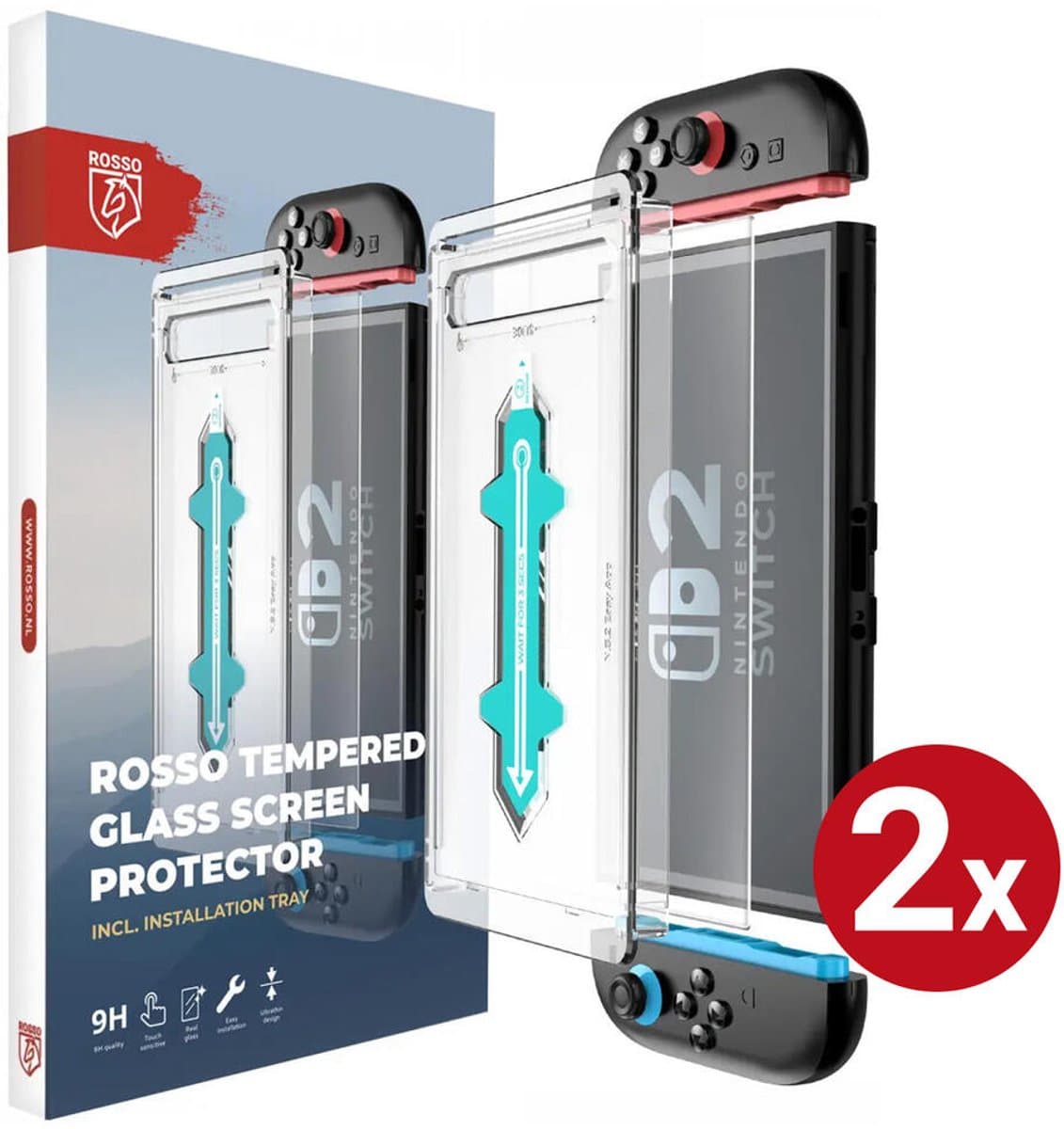 2-Pack Rosso Screenprotector Geschikt voor Nintendo Switch 2 - 9H Tempered Glass - Beschermglas - Glasplaatje - Case Friendly - Met Installatietray - Eenvoudige montage — afbeelding 1