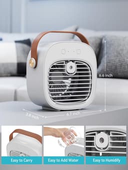 Mini airco-kleine airco-4000mAh oplaadbare persoonlijke luchtkoeler-Mini-airconditioner met 3 snelheden - mini aircooler met water-Stille desktopkoelventilator voor thuis, slaapkamer, reizen, kantoor, buiten en binnen — thumbnail 5