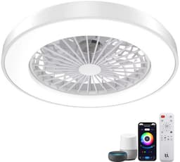 Slimme Plafondventilator met LED Verlichting - App & Afstandsbediening - Plafondlamp met Ventilator - Fluisterstil - Slaapkamer - Woonkamer - Kinderkamer - Ø50 cm - Wit — thumbnail 1
