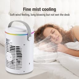Mini-airconditioner - Mini-luchtkoeler - Draagbare airconditionerventilator - 3 snelheden verdamper - Met 7-kleurige verlichting - Draagbare airconditionerkoeler - Met luchtbevochtiger - Voor slaapkamerbureau (wit - 15*22,3 cm) — thumbnail 2