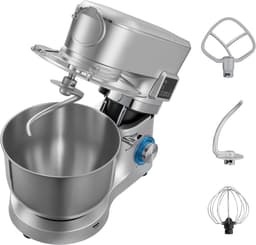 Standmixer met Een Capaciteit van 5,7 L, 1500 W Elektrische Keukenmixer, 6+P Snelheden, Kantelbaar Ontwerp, Inclusief 1,5 L Blenderbeker, Roestvrijstalen Kom, Deeghaak, Garde en Klopper voor Bakken en Mixen, Zilver — thumbnail 1