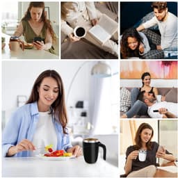 Oplaadbare Koffiebeker met Roerfunctie – Automatische Mengbeker 380 ml – 1‑stand Roeren – Snelle Afkoeling & Antislip – Bruin — thumbnail 5