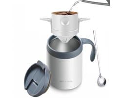 Draagbare Camping Koffiemachine 16oz - Inschenken Set / Koffiekit - Camping Koffiemachine / Reizen Koffie Set / Kamperen Koffiekit - Ideaal voor Outdoor & Vakantie Gebruik-wit