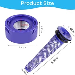 4-Pack Filtervervanging geschikt voor Dyson V8 Absolute- V8 Animal- V7 Absolute- Motorhead- Animal Stofzuiger | 2 HEPA Post Filter- 2 Pre Filter- 1 Borstel | Vervangt Onderdeel # 965661-01 & 967478-01 — thumbnail 4