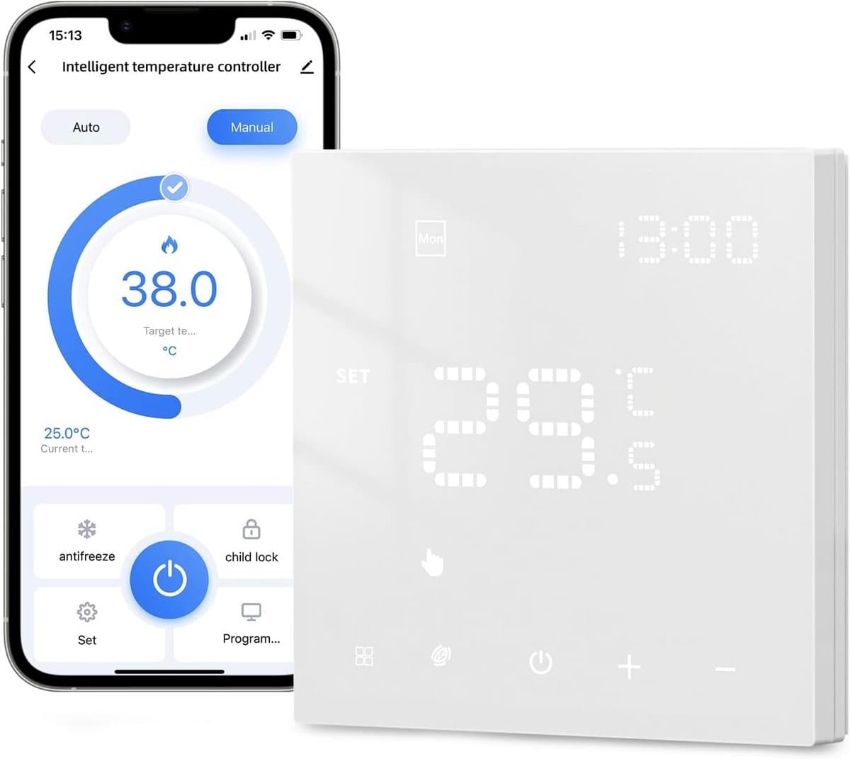 Slimme Thermostaat - Wifi Kamerthermostaat - Verwarming Regelen - Spraakbesturing Ondersteund - 10.5 x 9.8 cm - Wit — afbeelding 1