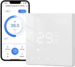 Slimme Thermostaat - Wifi Kamerthermostaat - Verwarming Regelen - Spraakbesturing Ondersteund - 10.5 x 9.8 cm - Wit — thumbnail 1