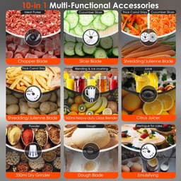10-in-1 Electric Food Processor - 1000 W - Multifunctional Chopper - 1.5 L Glass Mixer - 3 L Bowl voor Snijden - Hakken - Rasp - Mixen - Pureren - Deeg - 6 Presets - Voor Thuisgebruik — thumbnail 3