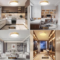 Dimbare Houten Plafondlamp 3000K-6000K met Afstandsbediening - Moderne LED Lamp voor Woonkamer, Slaapkamer en Hal, 32W, 30 cm, Gouden — thumbnail 2