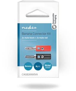Nedis Banaanstekker - Recht - Male - Vernikkeld - Schroef - Diameter kabelinvoer: 4.5 mm - Polyvinylchloride (PVC) - Rood / Zwart - 4 Stuks - Doos — thumbnail 2