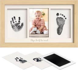 Cosensi - Baby handafdruk en voetafdrukset voor pasgeborenen - Fotolijst voor handafdruk baby - Clean Touch stempelkussen - Ash Wood Fabre - Unieke herinnering aan baby's hand- en voetafdrukken — thumbnail 1