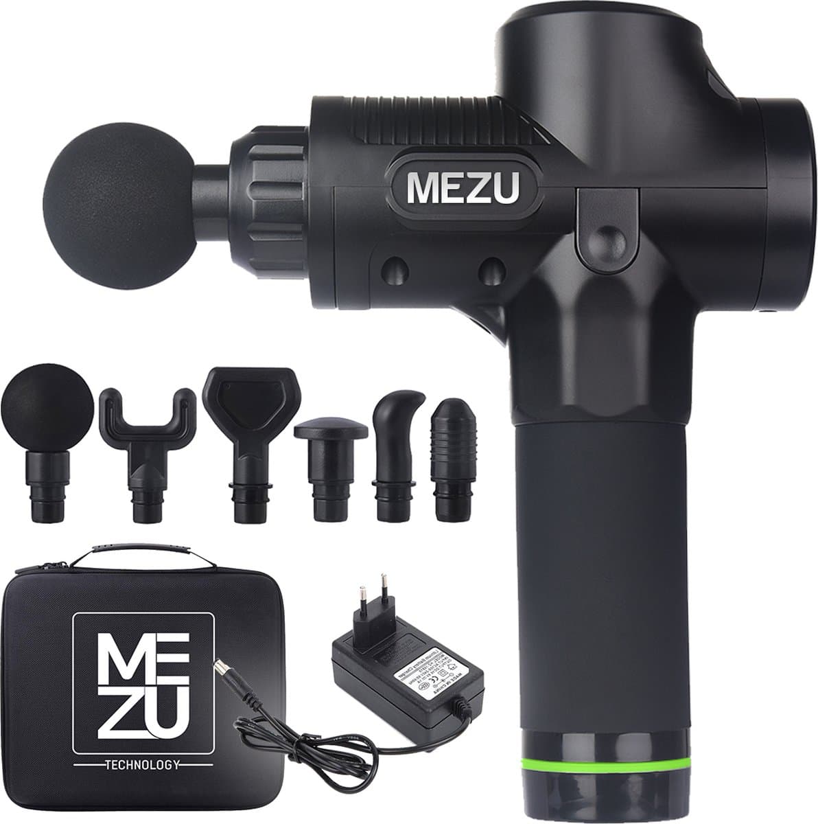 MEZU Massage Gun - 6 Opzetstukken - 30 standen - Spiermassage - Sport en Ontspanning - Massage apparaat - Massage pistool - Professioneel - Draadloos - Zwart — afbeelding 1