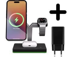 3 in 1 Magnetische docking station geschikt voor Apple iPhone / Apple Watch / AirPods - Oplader draadloos - iPhone Oplader met kabel - USB A naar USB C - Magneet - Magnetisch Oplaadstation telefoons - GSM lader Qi station - met adapter