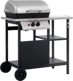 vidaXL Gasbarbecue met 3-laags zijtafel zwart en zilverkleurig — thumbnail 1