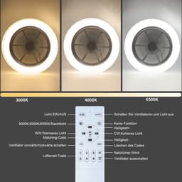 NETTLIFE Plafondventilator met verlichting - wit - 48.5CM - Rond - met afstandsbediening - LED 38W - metaal en kristal - CCT dimbaar - woonkamer ventilator - Timing plafondlamp - slaapkamer | eetkamer — thumbnail 5