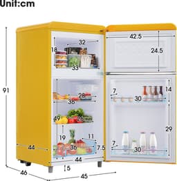 Merax Retro Mini Koelkast – Tafelmodel Koel-vriescombinatie 91 cm – 72L Inhoud 21L Vriesvak en 51L Koelvak – Energieklasse E – Geel — thumbnail 3