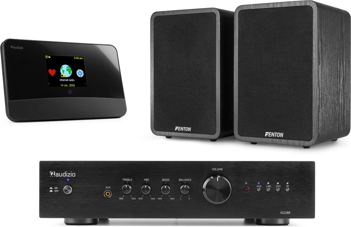HiFi Stereo Set - Fenton set met tuner, versterker en 2 speakers - FM, DAB en internetradio - 200W — afbeelding 1