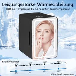 NETTLIFE Skincare Fridge - Mini Koelkast - Make-up Koelkast met Spiegel - Skincare Koelkast met LED Verlichting - Zwart - Stil - Beauty Fridge - voor Auto | kamer - 6 Liter — thumbnail 4