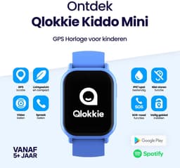 Qlokkie Kiddo Mini - GPS horloge kind - Smartwatch kinderen - GPS tracker kind met nauwkeurige locatiebepaling - GPS horloge kind met simkaart - Stel veilige zones in - SOS functie - Blauw — thumbnail 2