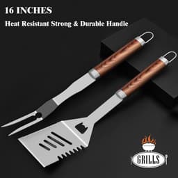 Famanu Extra dikke RVS grillset voor mannen, set van grilaccessoires voor BBQ in tuin, cadeauset met grilltools, met vleesthermometer, in aluminium koffer, 26 stuks, bruin — thumbnail 5