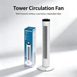 House Of Atelier - Torenventilator - Staande Ventilator - Luchtkoeler - 3 Verstelbare Standen - 60 Watt - 79 cm Hoog - Wit — thumbnail 2