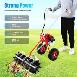43CC Benzine Veegmachine – Handveger – Motorbezem – Bladveger – Tuinveger – 60 cm Borstelbreedte – 1,7 PK Motor – Stevige Constructie — thumbnail 3