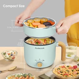 Multicooker - Groen - 1,5 Liter - Elektrische Mini Kookpot met Anti-aanbaklaag - Voor Reizen en Kleine Keukens — thumbnail 4