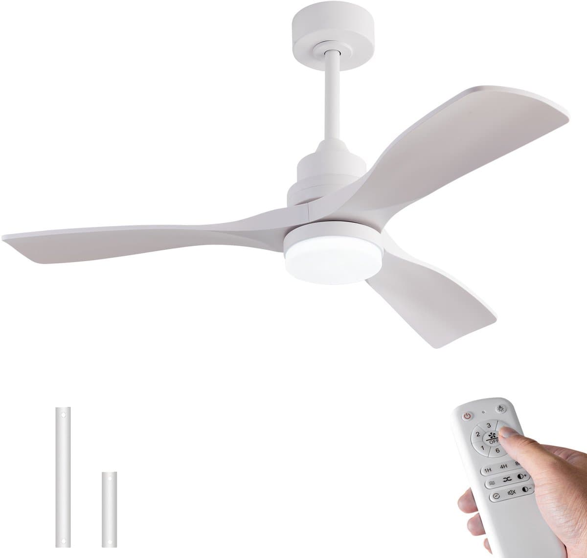HAUSS SPOLE Ventilator – 106,68 Cm – Met Verlichting En Afstandsbediening – ABS – Wit – 3 Bladen Met Stille Omkeerbare DC Motor — afbeelding 1