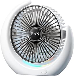 Oplaadbare bureaumventilator - USB tafelventilator met RGB licht - Stille kleine bureauventilator - 3 snelheden tafelventilator - RGB looplicht, bedraad en draadloos gebruik - Kunststof - 20×5×21cm - Geschikt voor kantoor en thuis - Zwart — thumbnail 1