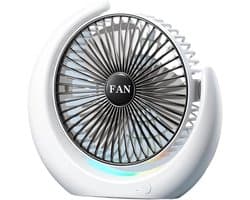 Oplaadbare bureaumventilator - USB tafelventilator met RGB licht - Stille kleine bureauventilator - 3 snelheden tafelventilator - RGB looplicht, bedraad en draadloos gebruik - Kunststof - 20×5×21cm - Geschikt voor kantoor en thuis - Zwart