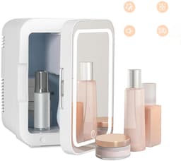 Mini-autokoelkast - cosmeticakoeler - met LED-spiegel - 4 liter - drie instelbare helderheidsniveaus - beautykoelkast - draagbaar - wit — thumbnail 4