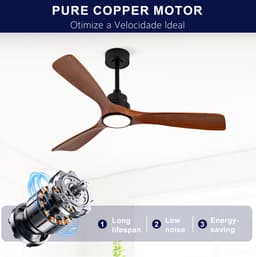 MIVRAY Plafondventilator Met Verlichting – 52 Inch, 6 Snelheden, Reversibele Gelijkstroommotor – Metaal en Hout – Zwart Walnoot – Woonkamer Slaapkamer — thumbnail 5