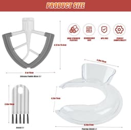 SnelShoppen - Casting Shield en Siliconen Paddle Mixer voor Keukenmachine, Plat Menghulp Geschikt voor 4.5 & 5qt KeukenAid, Hoogwaardige Aluminium Con — thumbnail 5