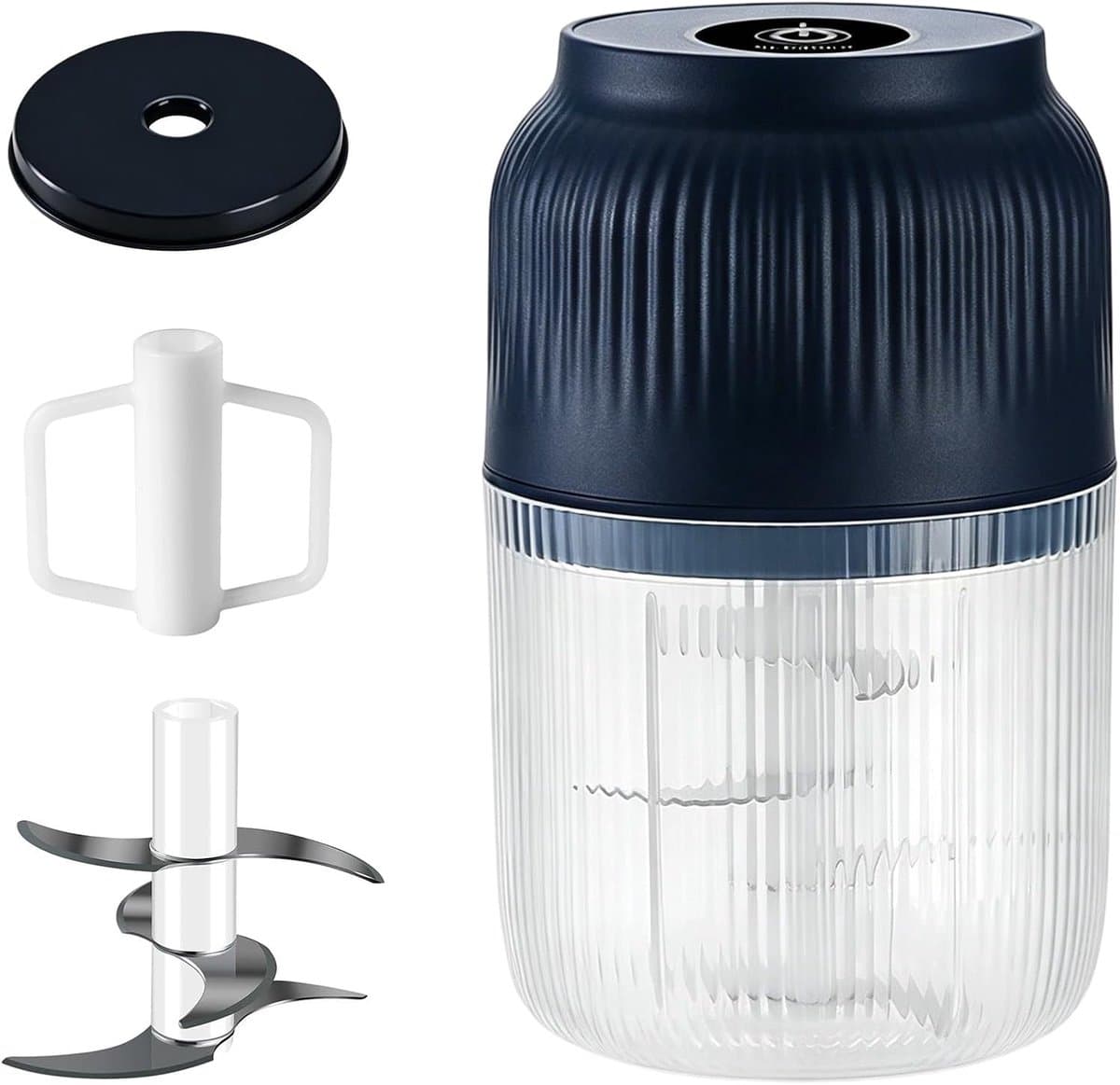 Elektrische Knoflookhacker - Draadloze Mini Hakmolen USB Oplaadbaar - Compacte Keukenmachine met 6 Mesjes voor Ui, Gember, Noten en Babyvoeding - Blauw — afbeelding 1
