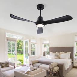 52 inch zwarte plafondventilator met licht en afstandsbediening - omkeerbare DC-motor - 3 instelbare kleurtemperaturen - geschikt voor binnen en buiten - modern design - ideaal voor slaapkamer en woonkamer — thumbnail 2