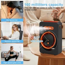 Mobiele airconditioner - mini-luchtkoeler, mini-ventilator, USB, luchtkoeler met verdampingskoeling met 5 snelheden, luchtbevochtiger luchtreiniger voor thuis, kantoor, reizen - zwart — thumbnail 2