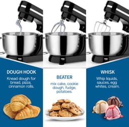 SnelShoppen - Kneedmachine 1000W, 5QT Keukenmachine met Garde en Deeghaak, Roestvrij Stalen Kom, Spatdeksel voor Bakken en Koken, Zwart — thumbnail 2