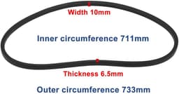 Dailygoods- Aandrijfriem rubber - Binnenomtrek 711 mm - Breedte 10 mm - Dikte 6,5 mm - Compatibel met Fuxtec FX-RM2050/2055/2060 - Geschikt voor grasmaaier - Grasmaaier Riem — thumbnail 4