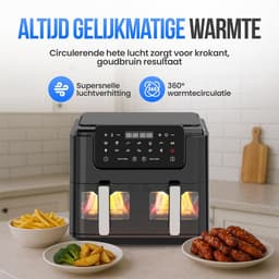 Dubbele Airfryer - Heteluchtfriteuse XXL - Snel Maaltijden Bereiden - Twee Gerechten Tegelijk - 10 Liter - Zwart — thumbnail 4