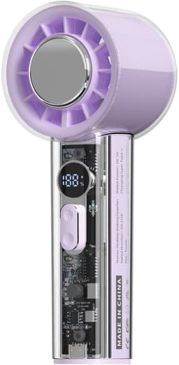 Draagbare zakventilator met ingebouwde koeler, 5000mAh-batterij, led-scherm, krachtige turbofunctie en transparante behuizing. Ideaal voor op reis, de zomer, concerten en buitenactiviteiten. — thumbnail 1