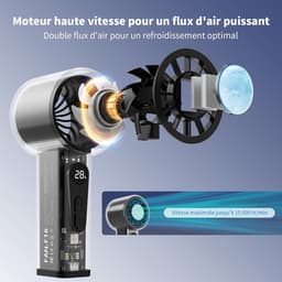 Draagbare zakventilator met ingebouwde koeler, 5000mAh-batterij, led-scherm, krachtige turbofunctie en transparante behuizing. Ideaal voor op reis, de zomer, concerten en buitenactiviteiten. — thumbnail 3
