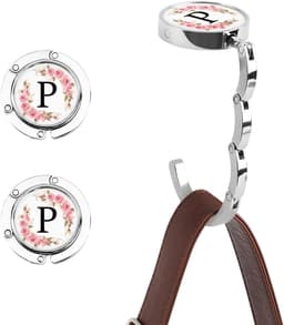 2 stuks letter A-Z handtashaken, gepersonaliseerde initiële letters, handtashaken voor tafel, bloemenletters, handtashouder, opvouwbare tashanger voor vrouwen, tassenhouder voor tafel (P) — thumbnail 1