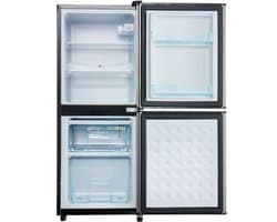 Retro koelkast - 106L Koelkast-Stille Koelkast – 4-Sterren Vriezer – 7 Standen – LED Licht - Verstelbaar - Kantoor - 102cm- Koelen - Zilver